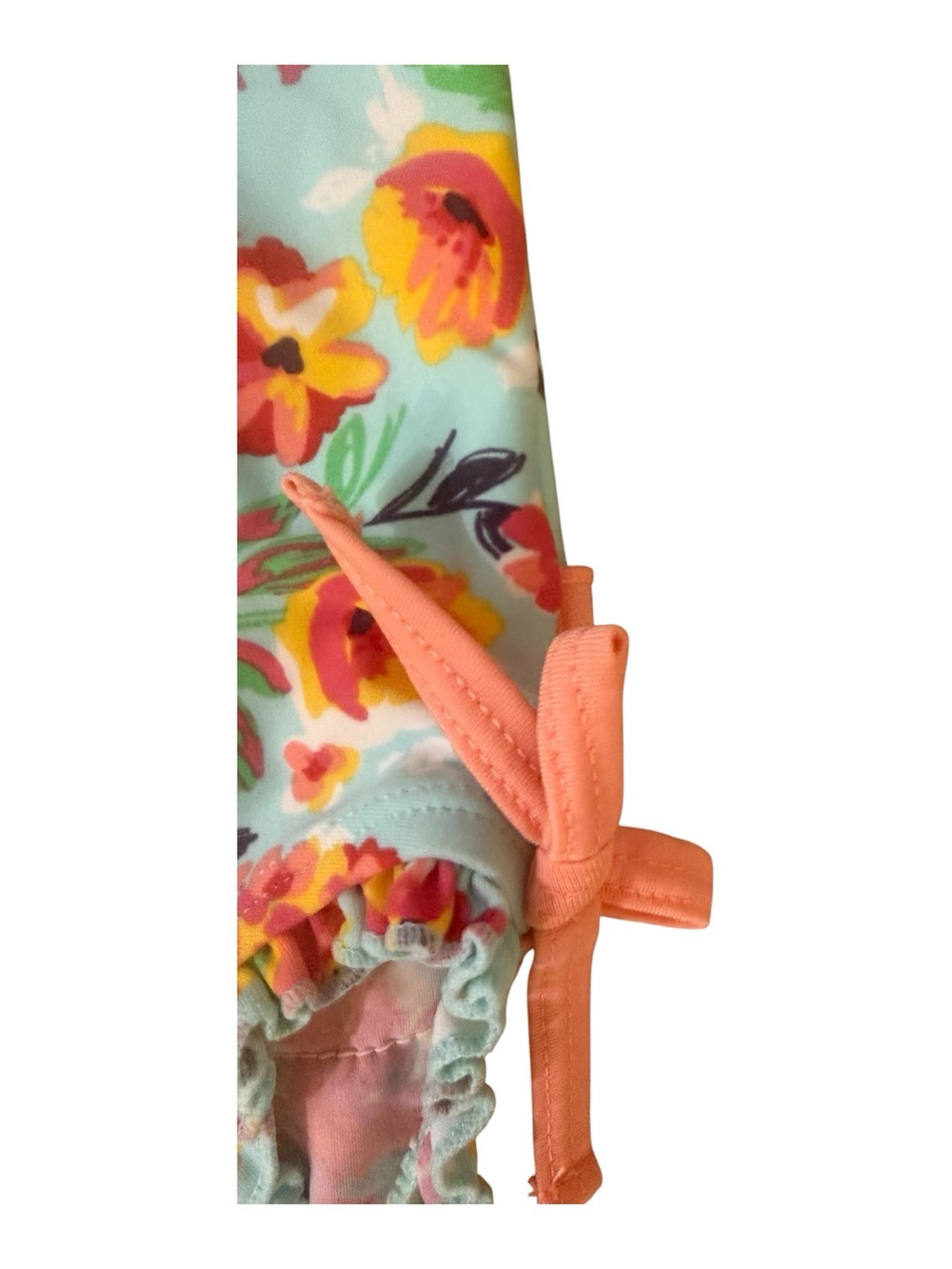 Ruffle Butts Light Blue Floral Long Sleeve Swim Suit with Pink & Yellow Flowers - Picture 5 of 12